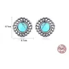 Hot Retro Stud Earrings S925 Silver Set Turquoise High end Brand Earrings European and American Popular Fashion Women Earrings Party Jewelry Valentine's Day Gift spc