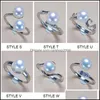 Pierścień Solitaire Real Natural Freshwater Pearl Pierścienie S925 Pierścień sier dla kobiet Regulowany 5-7 mm oblatowy biżuteria Wedding Gifts Dro Dh2ai