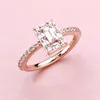CZ diamond Sparkling Square Halo Rings 925 Sterling Silver Wedding Jewelry For Women Girls with Original Box for Pandora Rose Gold engagement Ring Set