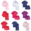 Letnie zestaw piżamowych dla dziewcząt jedwabna satyna top spodni długi rękaw Solidny jedwabisty piżamę koszulą nocną Dzieci Zwiedź dla chłopców ubrania 20220928 E3