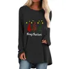 Fashion O-Neck t shirts Top Blouse Pullover Merry Christmas Women's Printed Loose Crew Neck Long Sleeve Top