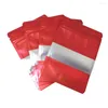 Storage Bags 100Pcs/Lot Red Mylar Foil Stand Up Bag With Matte Clear Window Tear Notch Food Doypack Ground Coffee Pouches