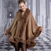 Women's Fur Faux Fashion Thick Rex Rabbit Overcoat Cloak Women Fall Winter Knit Coat Long Handcraft Elegant Cape Warm Wraps 220927