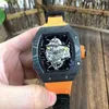 Moderne Uhren Uhren Armbanduhr Luxus Richar Milles Designer Chao Carbon Fiber Herren automatische mechanische Uhr ausgehöhlt Mode Lichtband Sport Fa 2XYD