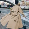 Trench Coats Kaki Long Trench England Style Knie Length Loose Coats Women Spring herfst Fashion Solid Colors Dubbele breasted revers revers revers