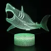 LED BASE Nachtlichten Shark Dolphin Mermaid 3D Light Decoratielamp 16 kleuren met externe USB -kabel