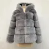 Womens Fur Faux Women Winter Overrock Outwear Långärmad krage lyxigt kappajacka svart med huva 220927