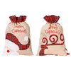 Linen Santa Sack Christmas Gift Bag Red Plaid Drawstring Tote Bags Festival Decoration SN6802