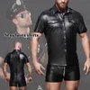 Hommes en cuir faux cuir hommes costumes européens américains hommes imitation cuir PU chemise discothèque scène DS Performance vêtements 40 220927