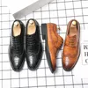 Brock Derby Shoes Men Shoes Solid Color Stone Pattern PU Pointed Carved Lace Up Business Casual Wedding Party Daily AD294