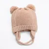 Chapeaux mignon tricoté pompon bébé chapeau chapeau épais chaud fille garçon bonnet hiver oreille enfants bonnet pour né