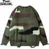 Men's Sweaters Men Streetwear Ripped Sweater Retro Vintage Green Camouflage Hip Hop Knitted Sweater Distressed Pullover Sweater 220928