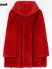 Kadın kürk sahte kürk nerzazzurri Sonbahar kış pembe kabarık yumuşak ışık sahte kürk ceket kadınları yüksek bel Kore moda giyim 6xl 7xl 220927