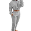 Women Plush Tracksuits 2022 Winter Warm Sweatsuits Hooded Crop Top Jogging Suit Sweatpants Hoodie Two Piece Sports Set