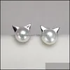 Stud Cat Pearl Earrings S925 Sterling Sier Stud Fashion Jewelry 6-7mm For Women Girl Diy Wedding Present Drop Delivery 2021 Bdejewelry DHLMX