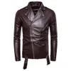 Chaquetas de cuero de imitación para hombre, negro, blanco, solapa informal, corte ajustado, cremallera Diagonal, motocicleta, chaqueta de PU, abrigo, ropa 220927