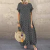 Abiti casual Vintage Vestito estivo dritto allentato Lungo Maxi Donna Stampa a pois Manica corta Abito girocollo Beach Bohemain Vestidos