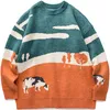 Męskie swetry męskie krowy vintage zimowe ciepłe codzienne dzianiny pullover męski koreańskie mody O-Neck Sweter kobiety swobodne ubrania harajuku 220928