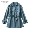 Trenchockar Vimly Short Trench Coat for Women Autumn Winter 2021 Korean Fashion Lapel Double Breasted Jacket med Belt Elegant Female V1668 Y2209