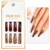 FALSE NAILS 24st Leopard Print Coffin Nail 12Size Löstagbar bärbar trend 1Box Full Cover kommer med Wearing Tool