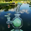 En stock7 pulgadas Estilo de bola Bongs de vidrio Cachimbas Tubos de colores Verde Púrpura Bong Cabezal de ducha Perc Tubería de agua de vidrio 14 mm Plataformas petroleras conjuntas con tazón