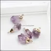 Pendant Necklaces Fashion Natural Stone Pendant Necklace Amethyst Crystal Sweater Chain Jewelry For Women Christmas Gift Drop Deliv Dh8Ve