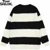 Men's Sweaters Retro Black White Striped Sweater Streetwear Men Hip Hop Knitted Sweater Vintage Pullover Casual Cotton Sweater Autumn 220928