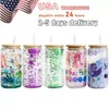 USA Warehouse Sublimation Mugs 16oz Glass Tumbler Juice Can Double Wall Mug Snow Globe with Bamboo Lid Plastic Straw Cup With Hole GF1025