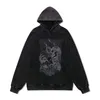 Men Hip Hop Hoodies Streetwear Vintage Skeleton Skull Devil Print Distressed Washed Hooded Sweatshirts 2022 Harajuku Retro