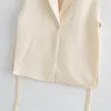 Chalecos de mujer ZXQJ, chaleco de un botón con abertura lateral sólida a la moda para mujer, traje Vintage con cuello sin mangas, prendas de vestir exteriores Chic Veste Femme 220928