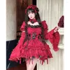Vestidos casuais originais japonês harajuku punk arco bandagem costura de menina moda lolita temperamento kawaii vestido vermelho doce