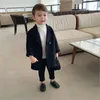 Casaco bebê menino menina jaqueta de lã longa peito duplo quente criança criança lapela tweed primavera outono de inverno fora roupas 220927