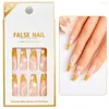 Faux ongles 24 pièces imprimé léopard cercueil ongles 12 taille détachable portable tendance 1 boîte couverture complète est livré avec un outil de port