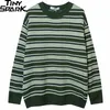 Męskie swetry retro w paski Sweter streetwearu Streetwear Men dzianin sweter hip hop vintage pullover jesienna bawełna harajuku sweter paski zielony 220928