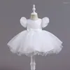 Abiti da ragazza Toddler White Neonate Abito da battesimo Manica a sbuffo 1 anno Compleanno Tutu Festa Principessa Nata Matrimonio Abbigliamento per bambini