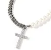 8 mm rozenkrans Cross ketting kralen damesheren cadeau 14k ijzige bling micro pave kubieke zirkonia gesimuleerde diamanten hanger