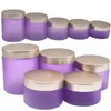 Bottiglia vuota riutilizzabile PET Frost Purple Vasi per crema viso Coperchio a vite in plastica Dia.68mm Barattolo per olio per capelli 100ml 120ml 150ml 200ml 250ml Contenitore per imballaggio cosmetico