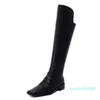 Boots White Square Toe Flat Knee-high Pleated Zip Long Tube Women Shoes Riding Equestrian Cow Leather Fall Winter