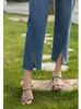 Jeans da donna DUSHU Summer Denim Blue Cotton Stretch Donna Pantaloni a vita alta con design a fessura retrò svasato 220928