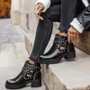 Stivali da donna corti in pelle da donna alla caviglia piattaforma autunnale scarpe da moto per rivetti di perle punk da donna taglia grande 43