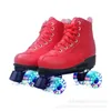 الجليد الجليدية اللون الأحمر بو الجلود المزدوجة الصفوف 4 عجلات فلاش التزلج أحذية باتينز الرجال النساء الكبار الأطفال التدريب 220928