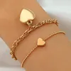 Charm Bracelets 2 Pcs/Set Ins Temperament Geometric Golden Love Heart Pendant Bracelet Women's Wrist Decoration Chain Jewelry Accessory