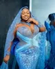 2022 Arabski Aso Ebi Ebi Blue Mermaid Dresses Cequined Lace Sexy Evening Formal impreza Druga przyjęcie urodzinowe suknie zaręczynowe sukienka ZJ166