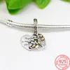 Yeni Popüler Romantik 925 Ayar Gümüş Ayçiçeği Charm Aşk Yüzük Kolye Altın Boncuk ile Pandora Bilezik DIY Takı Yapımı için Uygundur