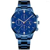 Avanadores de pulso homens Black Business Watch Blue Steel Strap Analog Quartz Wrist Relógio casual Men's Digital Relogio Masculino