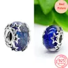 The New Popular 100%925 Sterling Silver Charm Series Bead Flash Stars and Moon Pendant Glass Security Chain Fit Pandora Bracelets DIY Jewelry Gift