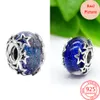 The New Popular 100%925 Sterling Silver Charm Series Bead Flash Stars and Moon Pendant Glass Security Chain Fit P Bracelets DIY Jewelry Gift9977053