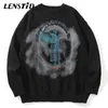 Erkek Sweaters Lenstid Erkekler Hip Hop Örme Jumper Sweaters Angel Lightning Baskılı Sokak Giyim Harajuku Sonbahar Büyük Boy Yuvalı Sıradan Kazak 220928