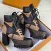 2022 Women Classic Chelsea Boot Beaubourg Ankle Boot Echte lederen gevecht laarzen Jacquard Textile Lace Up Chunky Boots with Box 330