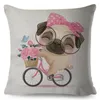 Pillow Cartoon Pet Dog Cover Decor Lovely Pug Print Case Poliéster Poliéster para crianças Sofá da sala Home 45x45cm